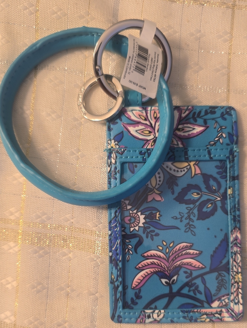 Vera Bradley Bracelet Key Ring, Card/ID Case Peacock Garden Teal New